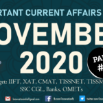 Current Affairs Questions for NOVEMBER 2020 | PART-1 | G.K MCQs | XAT, IIFT, TISS, CMAT, Banks, RBI