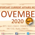 Current Affairs Questions for NOVEMBER 2020 | PART-2 | G.K MCQs | XAT, IIFT, TISS, CMAT, Banks, RBI